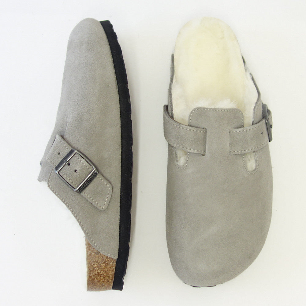 ビルケンシュトック BIRKENSTOCK Boston VL/Fell(ボストン)幅狭(ナローフィット) 1017651(スエードレザー/ストーンコイル)(ラムスキンボア) サボ クロッグ ドイツ製快適サンダル 「靴」
