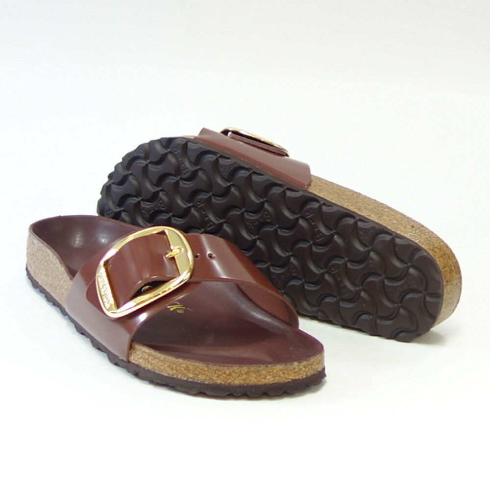 BIRKENSTOCK ビルケンシュトック Madrid Big Buckle(マドリッド ビッグバックル)ハイシャイン チョコレート 1022568(ナローフィット 幅狭) ドイツ製 コンフォートサンダル エナメルレザー「靴」
