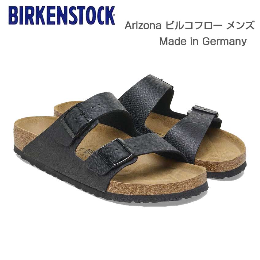 BIRKENSTOCKビルケンシュトックARIZONA(アリゾナ)サフィアーノブラック1026437(レギュラーフィット幅広)メンズサンダルビルコフロールエンボス加工「靴」