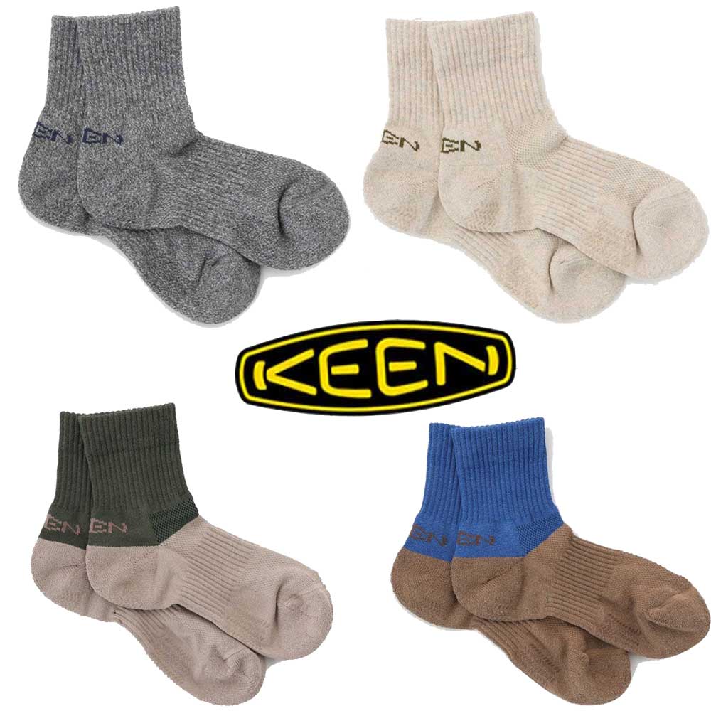 KEEN キーン ワシ ソックス クウォーター (ユニセックス) カラー:Beige(1028190) ・ Grey(1028191) ・ Blue/Brown(1028192) ・ Green/Beige(1028193) 日本製 靴下 アウトドア ウォーキング ハイキング