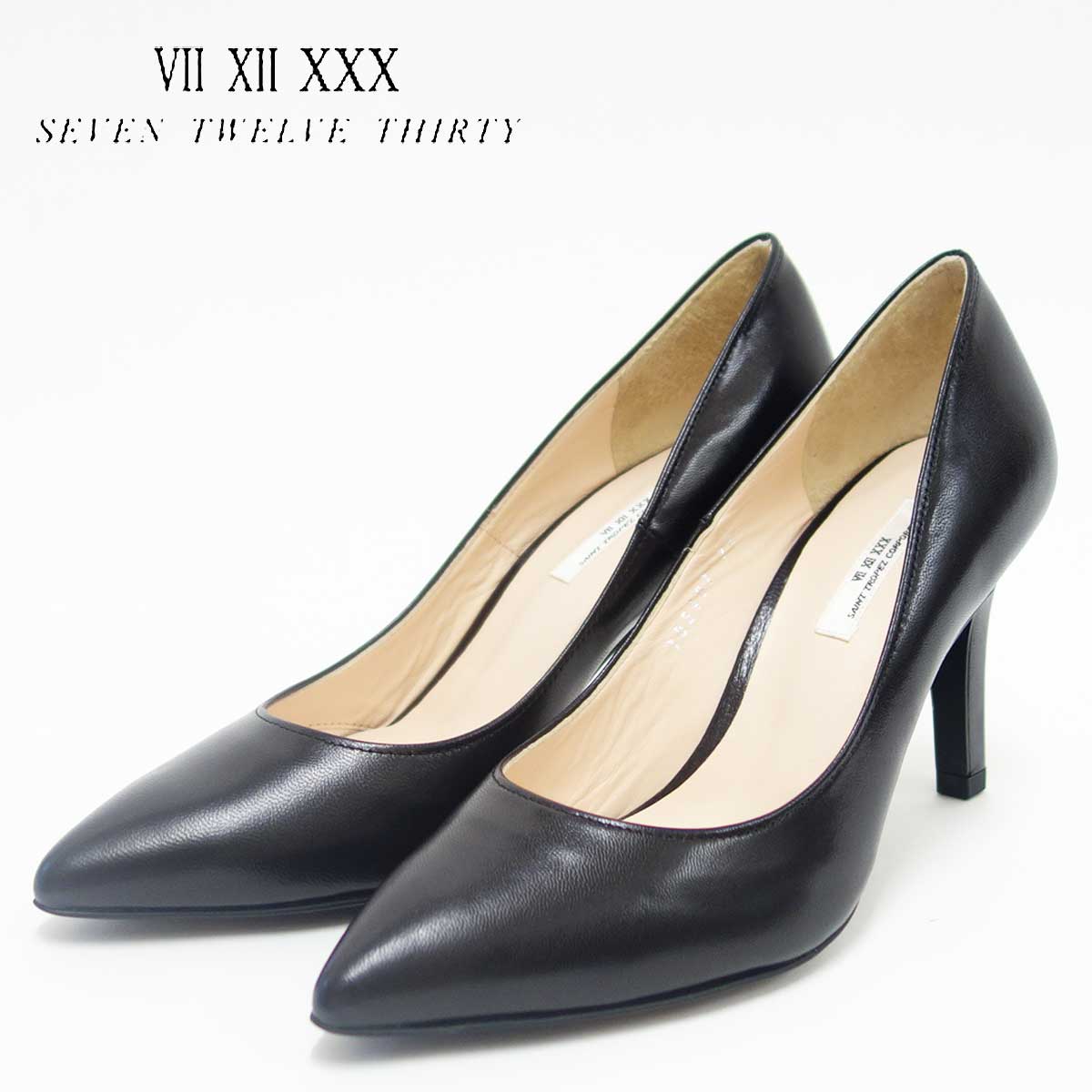 SEVEN TWELVE THIRTY セヴントゥエルヴサーティ 105187 ブラック (8cmヒール) LovelyWalk ポインテッドパンプス(日本製) 「靴」