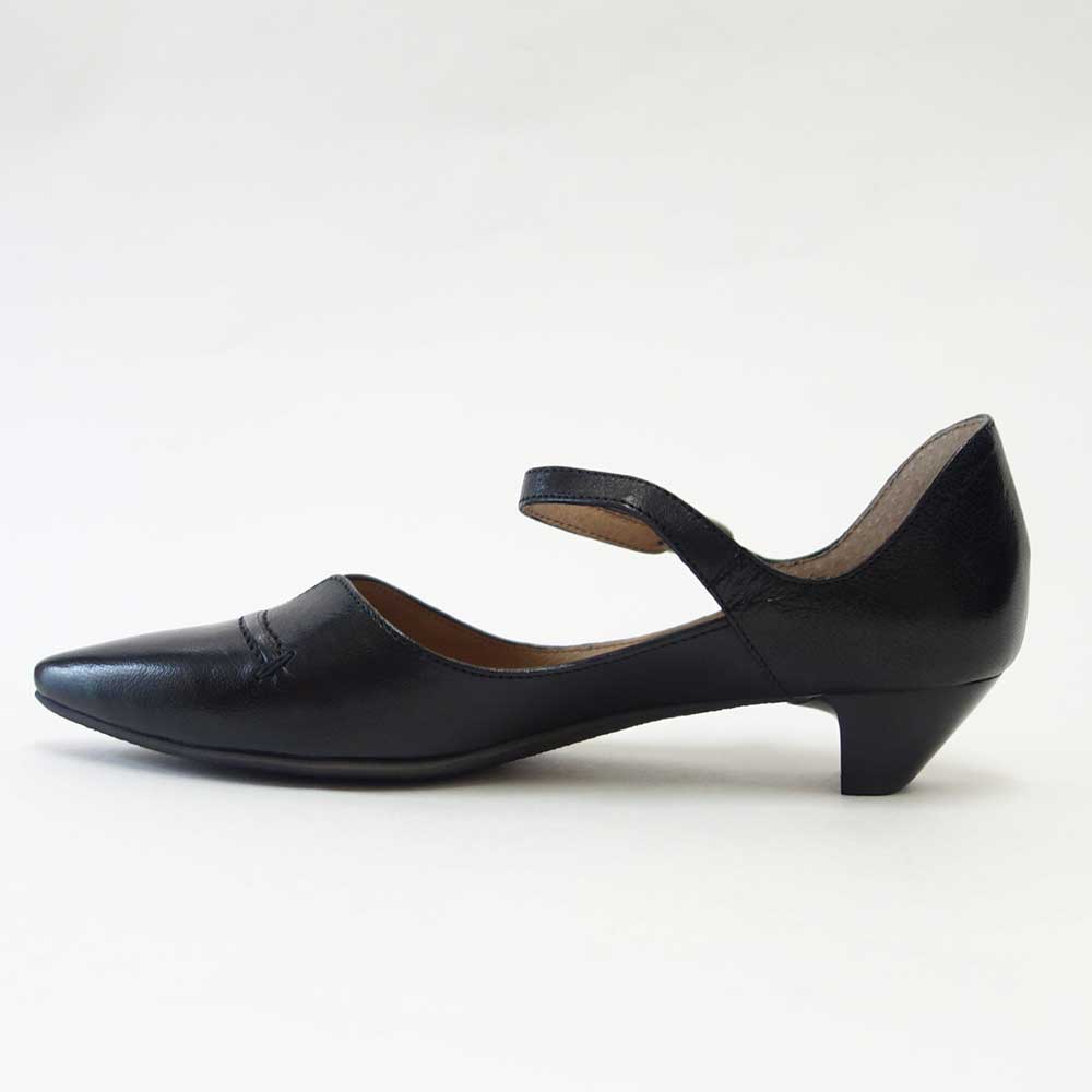 RABOKIGOSHIworks(ラボキゴシワークス)11739ブラックベルトミュールポインテッドパンプスシープレザー3.5cmヒールアンクルストラップ「靴」