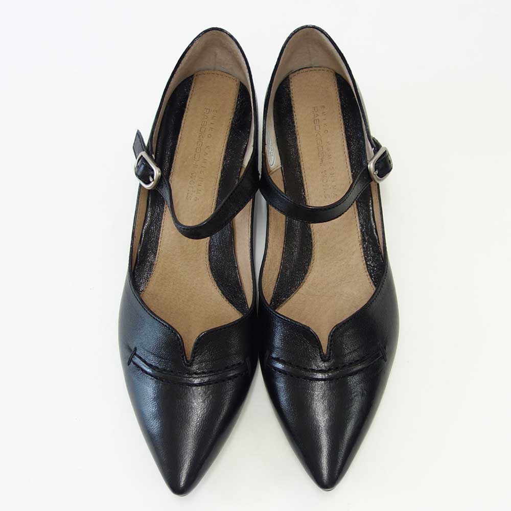 RABOKIGOSHIworks(ラボキゴシワークス)11739ブラックベルトミュールポインテッドパンプスシープレザー3.5cmヒールアンクルストラップ「靴」