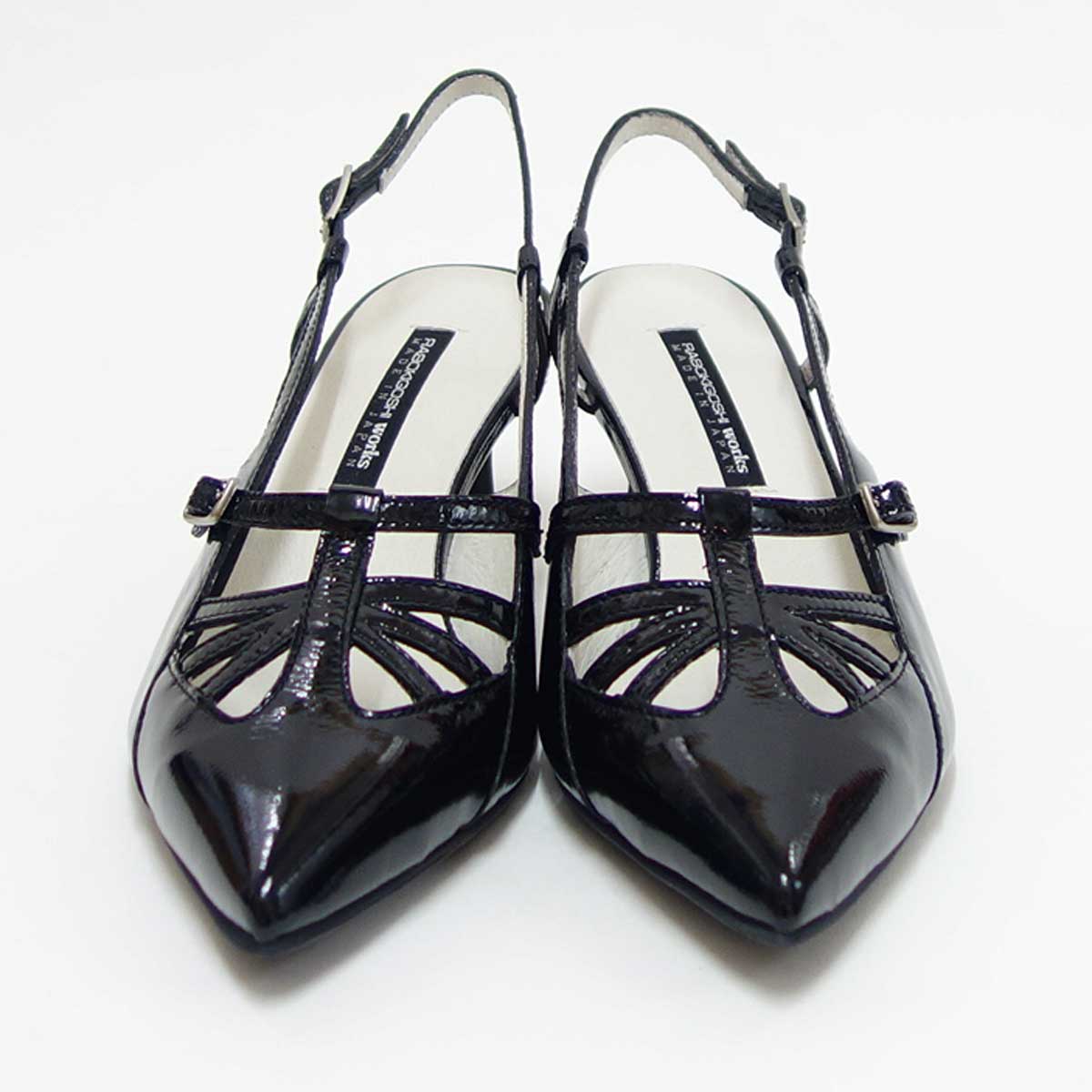 【SALE 40%OFF】 RABOKIGOSHI works(ラボキゴシ ワークス) 12316 ブラック エナメルバックベルトパンプス 「靴」