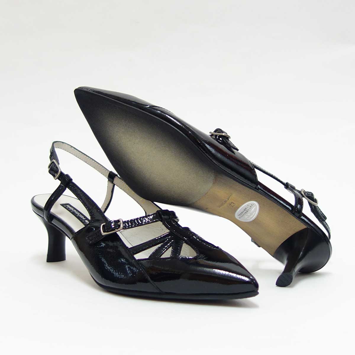 【SALE 40%OFF】 RABOKIGOSHI works(ラボキゴシ ワークス) 12316 ブラック エナメルバックベルトパンプス 「靴」