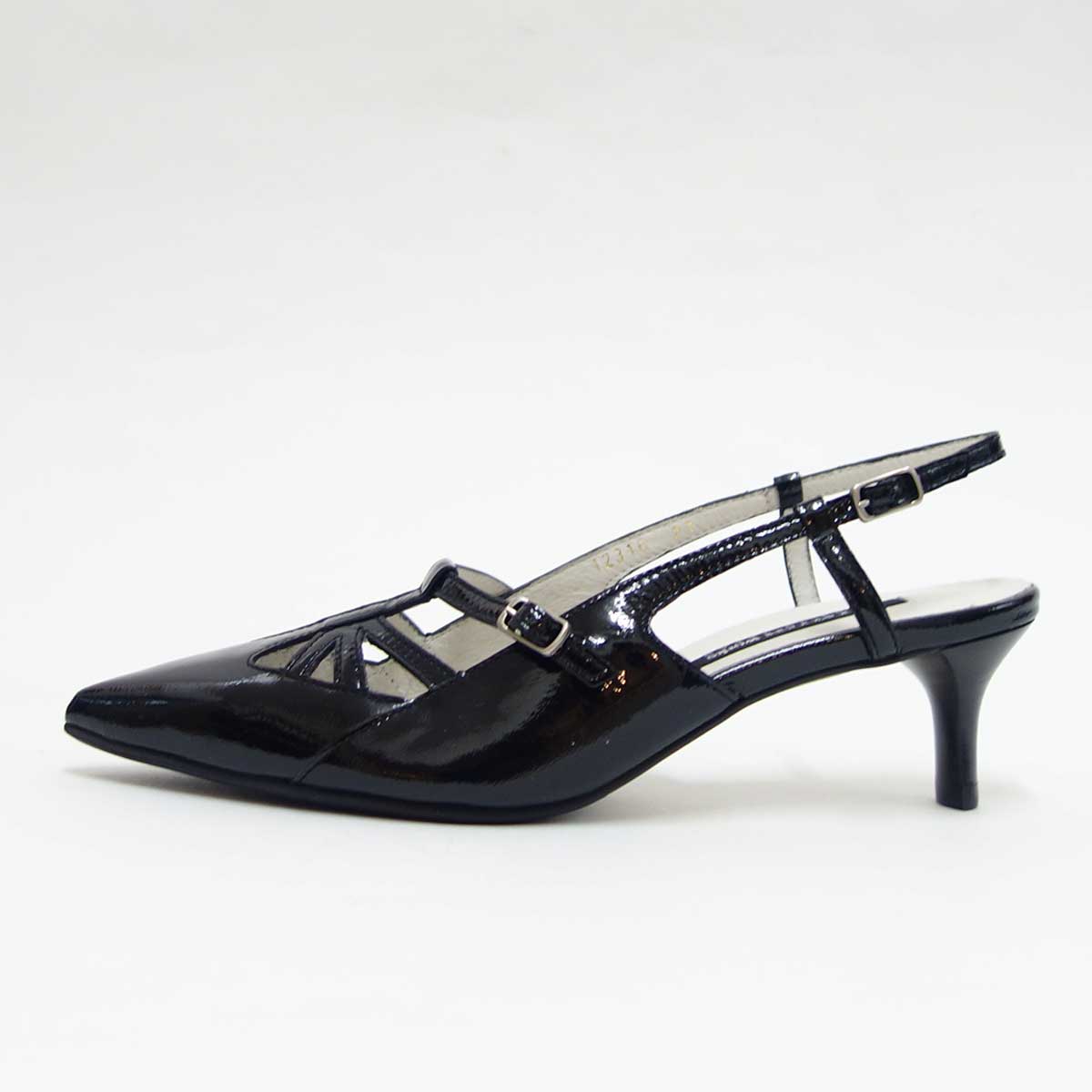 【SALE 40%OFF】 RABOKIGOSHI works(ラボキゴシ ワークス) 12316 ブラック エナメルバックベルトパンプス 「靴」