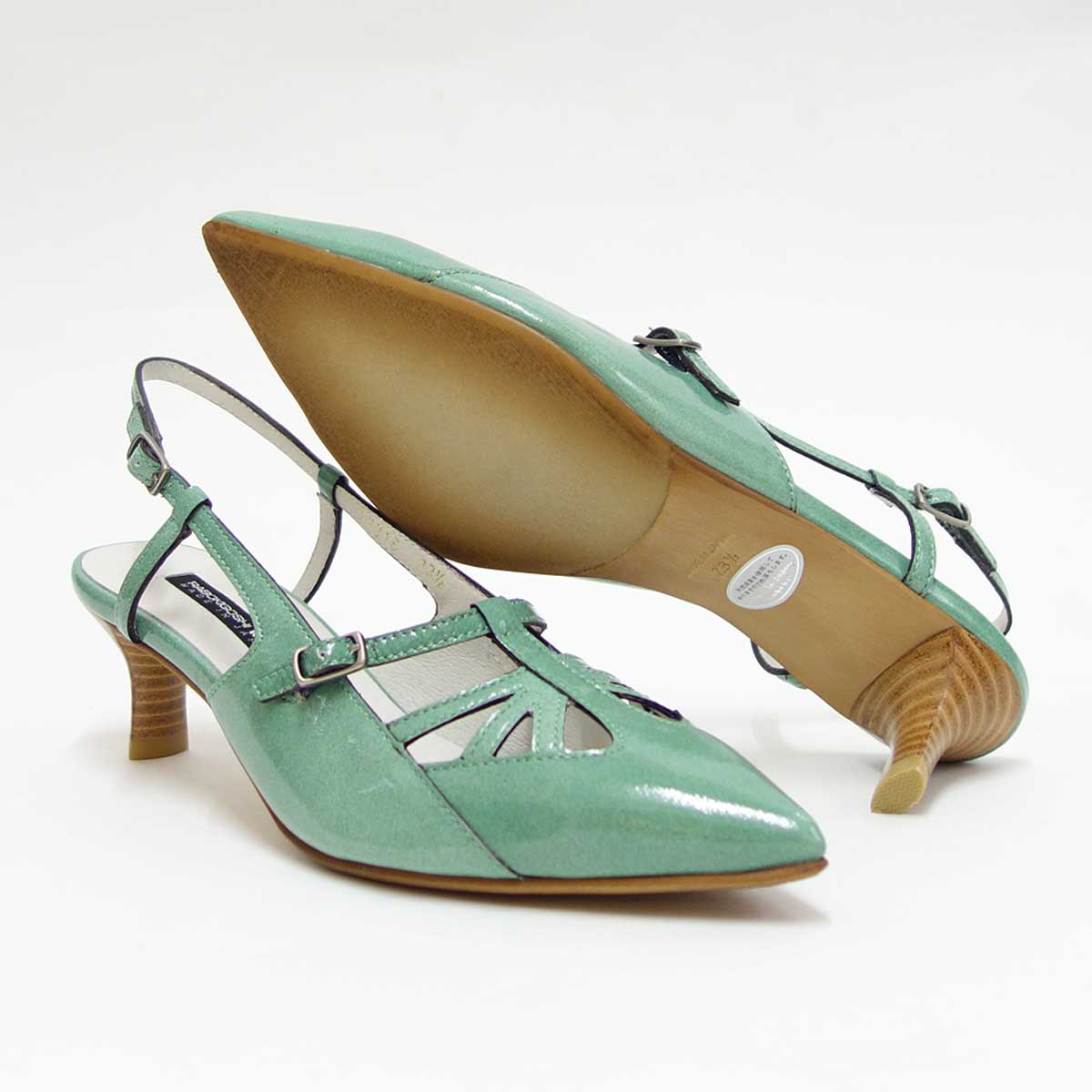 【SALE 50%OFF】 RABOKIGOSHI works(ラボキゴシ ワークス) 12316 ライトグリーン エナメルバックベルトパンプス 「靴」