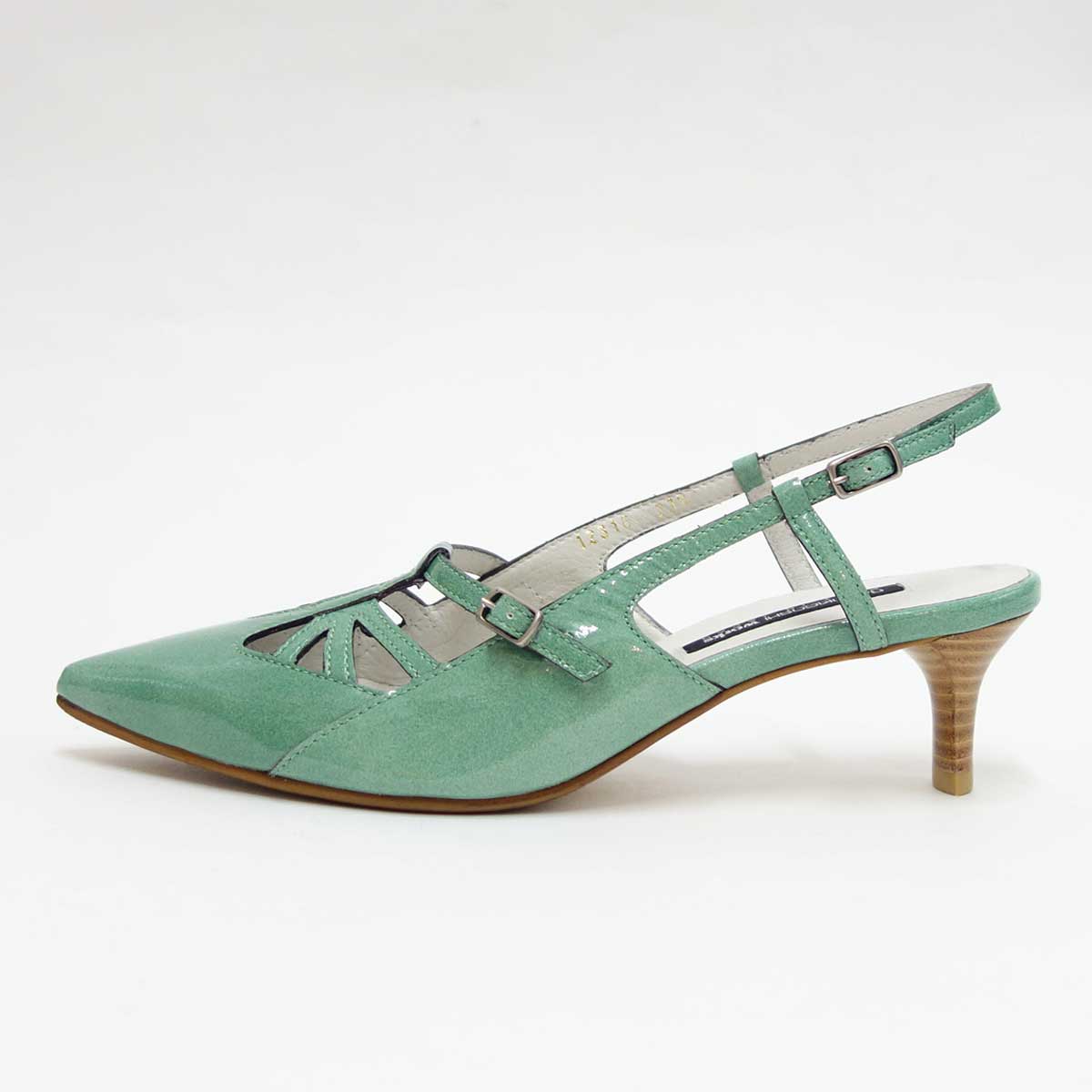 【SALE 50%OFF】 RABOKIGOSHI works(ラボキゴシ ワークス) 12316 ライトグリーン エナメルバックベルトパンプス 「靴」
