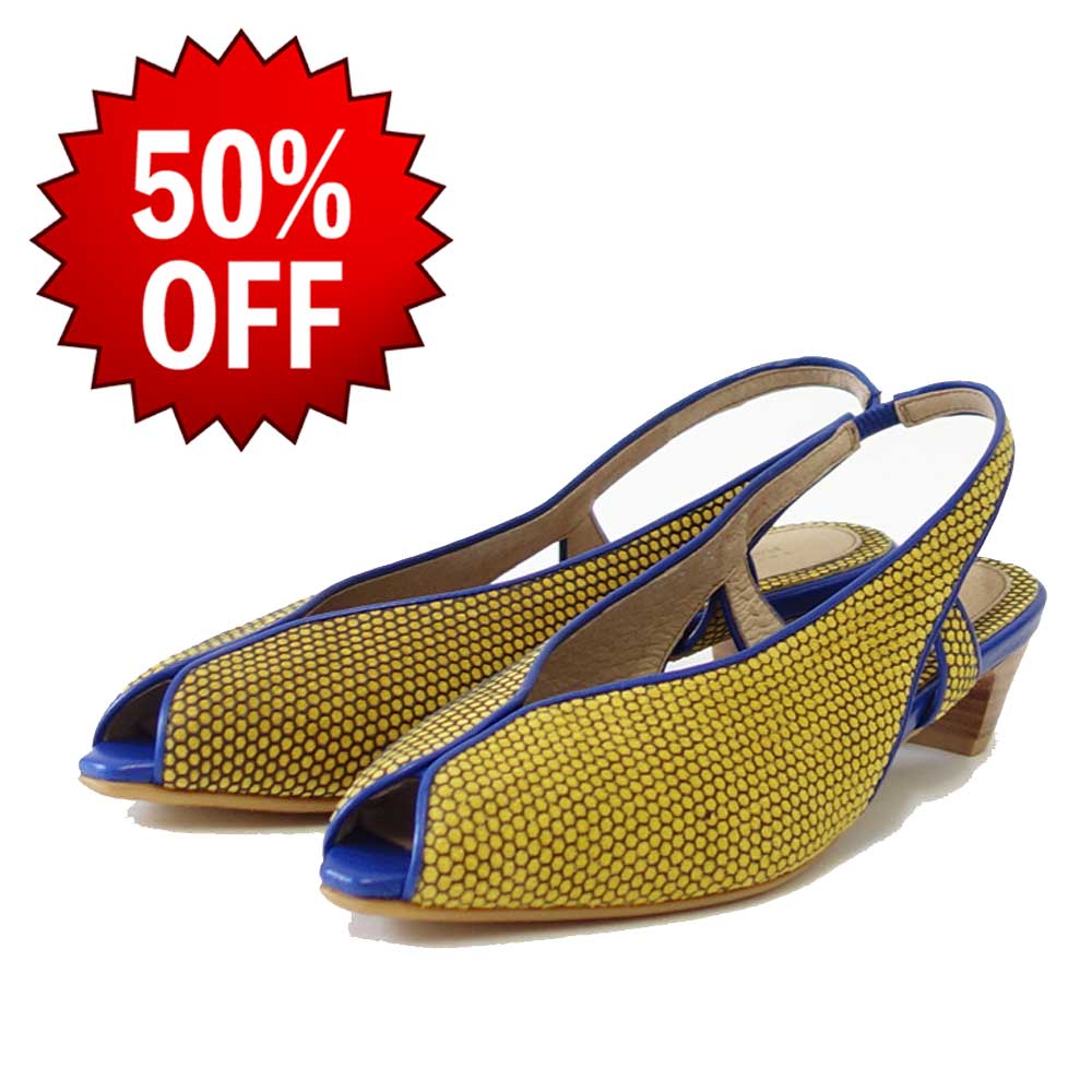 【SALE 50%OFF】 RABOKIGOSHI works(ラボキゴシ ワークス) 12446 イエロー オープントウパンプス サンダル 3cmヒール 「靴」