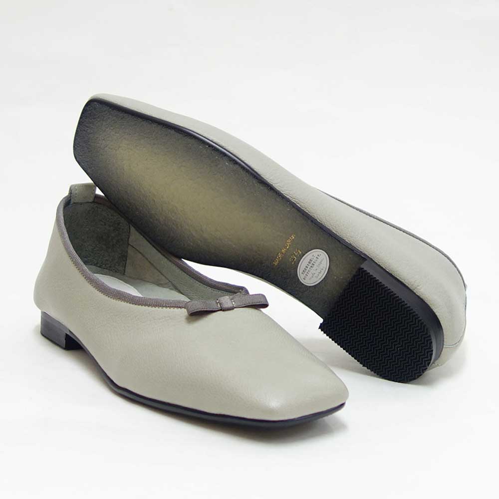 【SALE 50%OFF】 RABOKIGOSHI works(ラボキゴシ ワークス) 12453 ライトグレー スクエアトウパンプス バレエシューズ 1.5cmヒール 「靴」