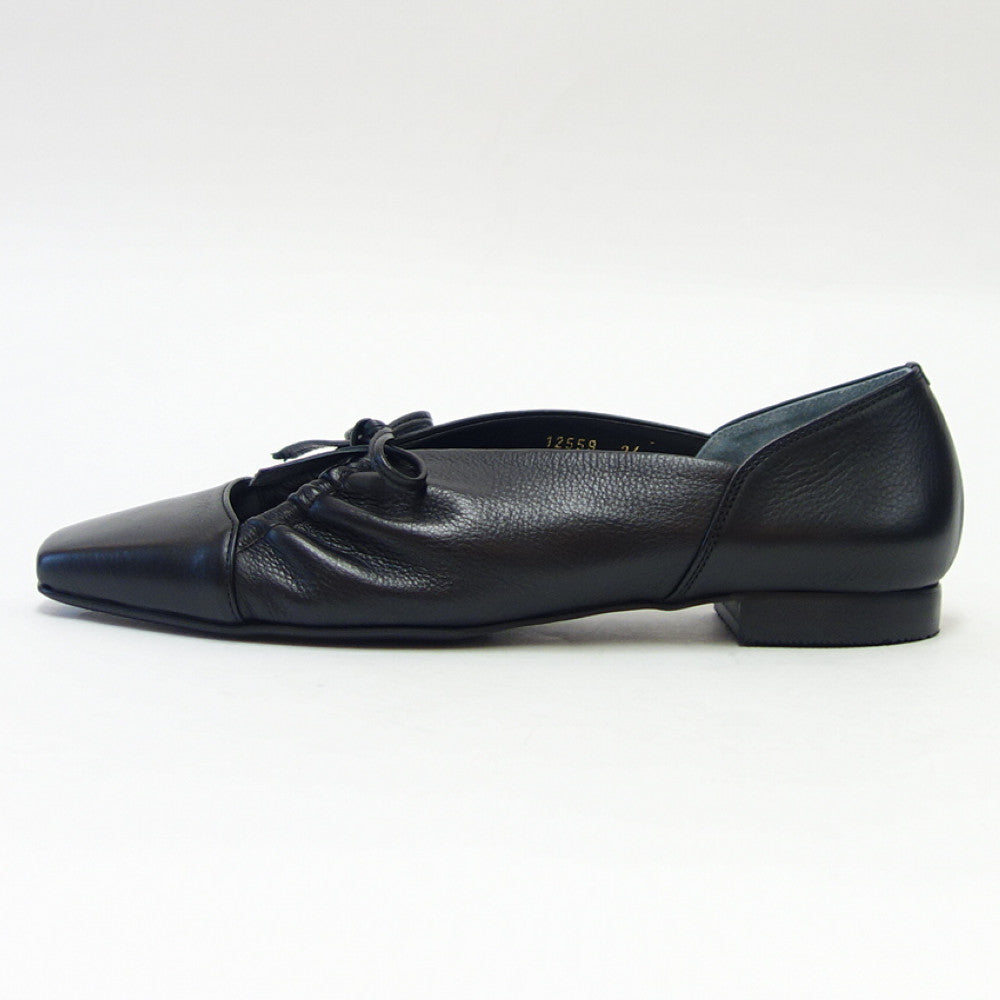 【SALE 40%OFF】 ラボキゴシ ワークス RABOKIGOSHI works 12559 ブラック スクエアトウ パンプス バレエシューズ 牛革 1.5cmヒール 日本製 足裏サポート 「靴」
