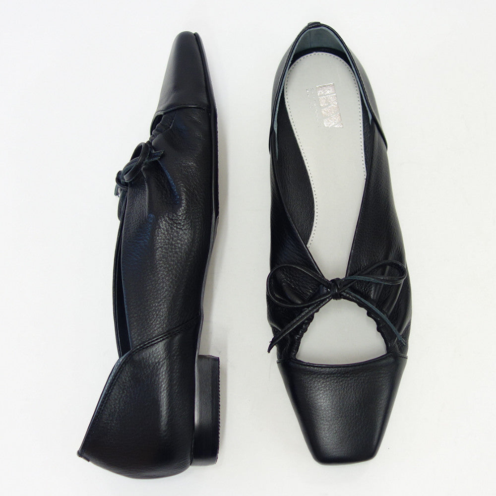 【SALE 40%OFF】 ラボキゴシ ワークス RABOKIGOSHI works 12559 ブラック スクエアトウ パンプス バレエシューズ 牛革 1.5cmヒール 日本製 足裏サポート 「靴」