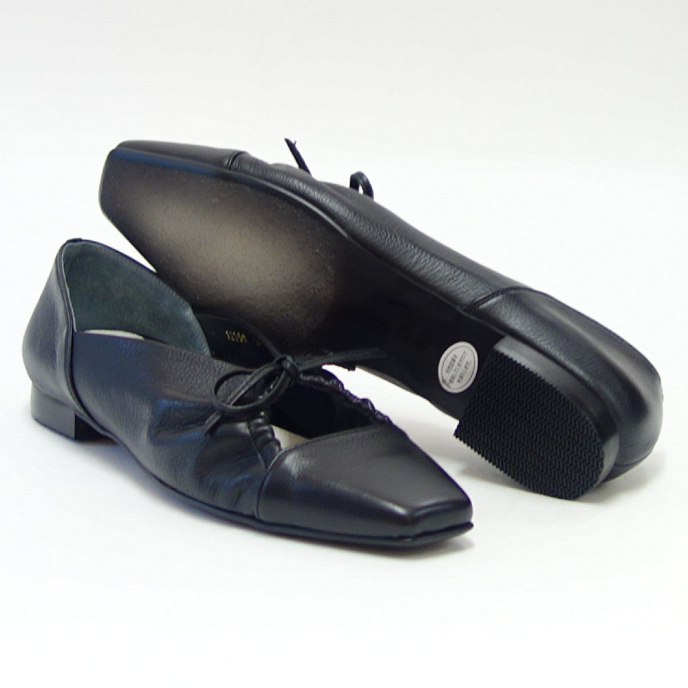 【SALE 40%OFF】 ラボキゴシ ワークス RABOKIGOSHI works 12559 ブラック スクエアトウ パンプス バレエシューズ 牛革 1.5cmヒール 日本製 足裏サポート 「靴」