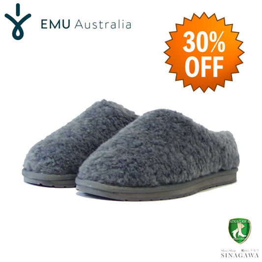 【SALE 30%OFF】 エミュー EMU W 12583 Joy Teddy (ユニセックス) カラー:チャコール ぺたんこウールシューズ  ウール  スリッポン 「靴」