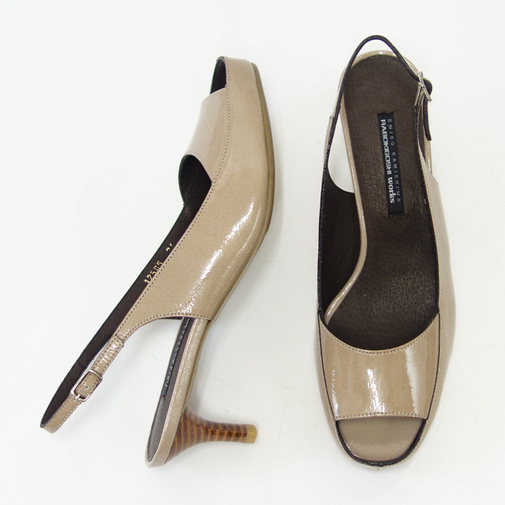 【SALE 40%OFF】 ラボキゴシ ワークス RABOKIGOSHI works 12586 ベージュ エナメル スクエア オープントウパンプス サンダル 5cmヒール 「靴」