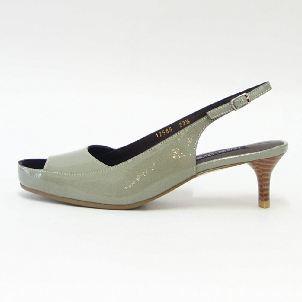【SALE 40%OFF】 ラボキゴシ ワークス RABOKIGOSHI works 12586 ライトグレー エナメル スクエア オープントウパンプス サンダル 5cmヒール 「靴」