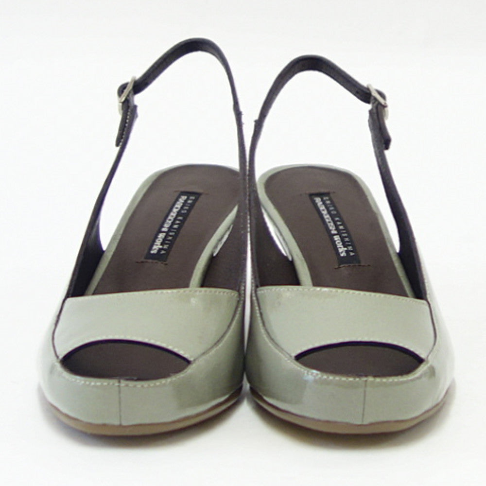 【SALE 40%OFF】 ラボキゴシ ワークス RABOKIGOSHI works 12586 ライトグレー エナメル スクエア オープントウパンプス サンダル 5cmヒール 「靴」