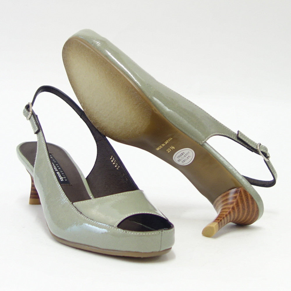 【SALE 40%OFF】 ラボキゴシ ワークス RABOKIGOSHI works 12586 ライトグレー エナメル スクエア オープントウパンプス サンダル 5cmヒール 「靴」
