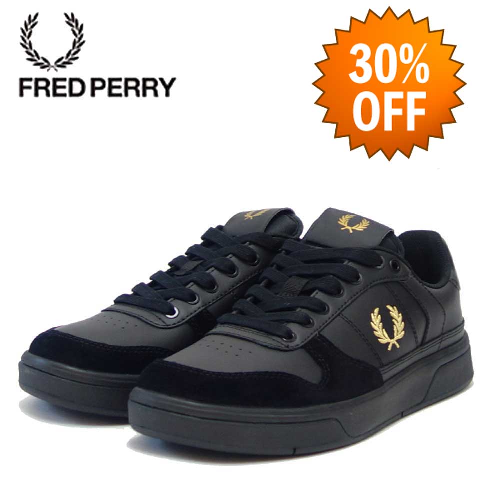 【SALE 30%OFF】 FRED PERRY フレッドペリー B 1260 220(ユニセックス)B300 LEATHER カラー:ブラック 天然皮革のローカットスニーカー 「靴」