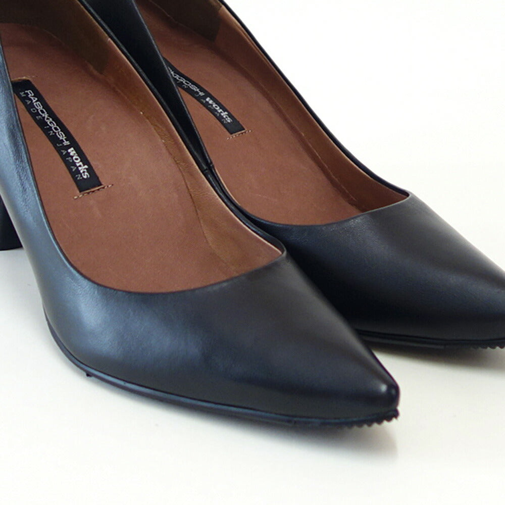 RABOKIGOSHIworks(ラボキゴシワークス)12684ブラック撥水プレーンパンプス天然皮革7cmヒールポインテッドトゥシューズ「靴」