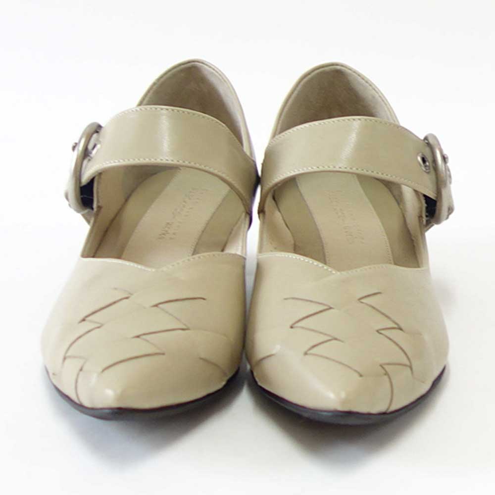 【SALE 20%OFF】 RABOKIGOSHI works(ラボキゴシ ワークス) 12692 ベージュ クロスメッシュパンプス 天然皮革 3cmヒール スリップオン 2WAY シューズ ミュール「靴」