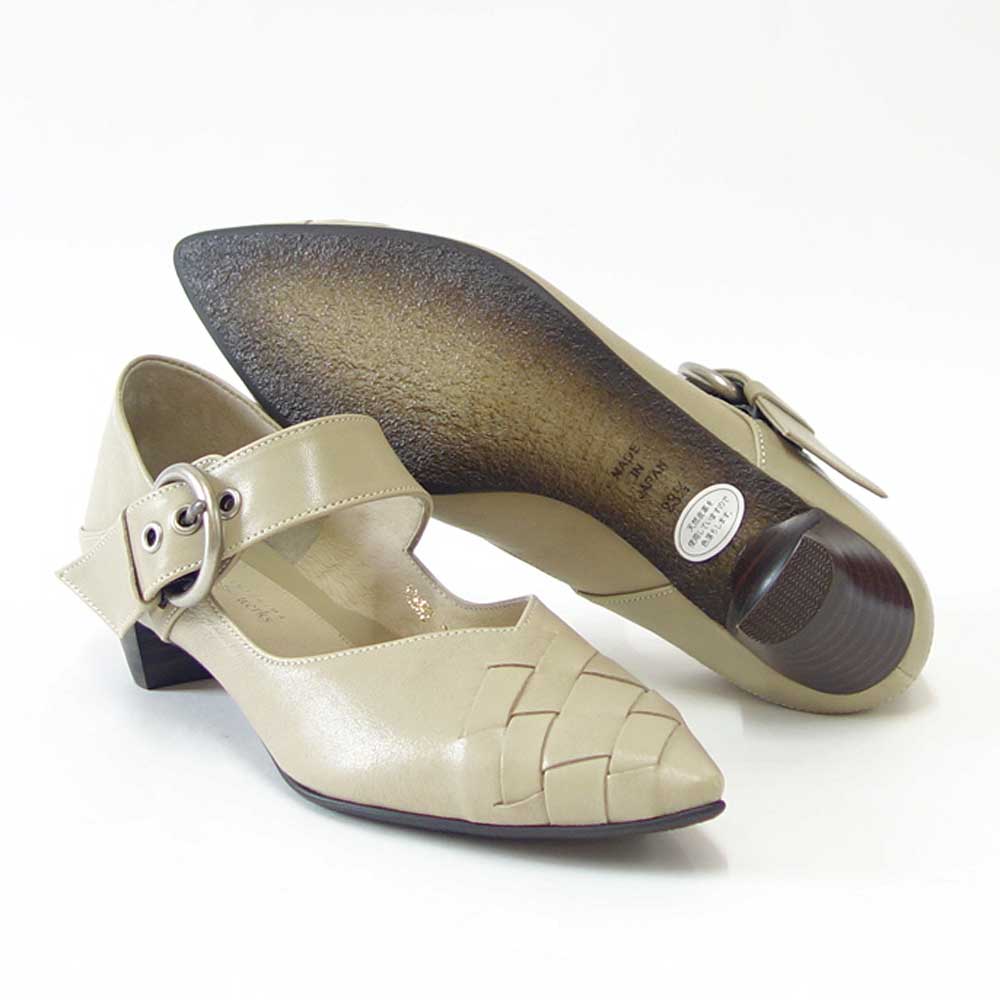 【SALE 20%OFF】 RABOKIGOSHI works(ラボキゴシ ワークス) 12692 ベージュ クロスメッシュパンプス 天然皮革 3cmヒール スリップオン 2WAY シューズ ミュール「靴」