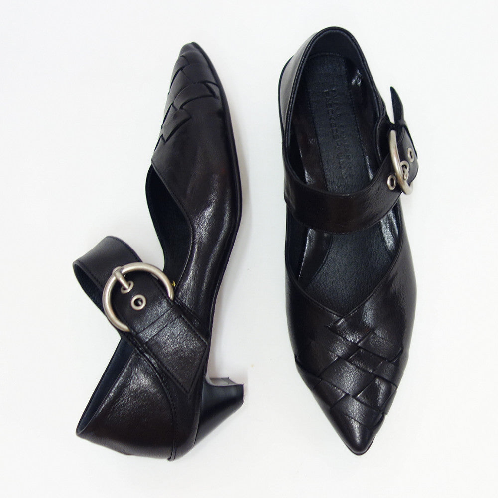 【SALE 20%OFF】 RABOKIGOSHI works(ラボキゴシ ワークス) 12692 ブラック クロスメッシュパンプス 天然皮革 3cmヒール スリップオン 2WAY シューズ ミュール「靴」