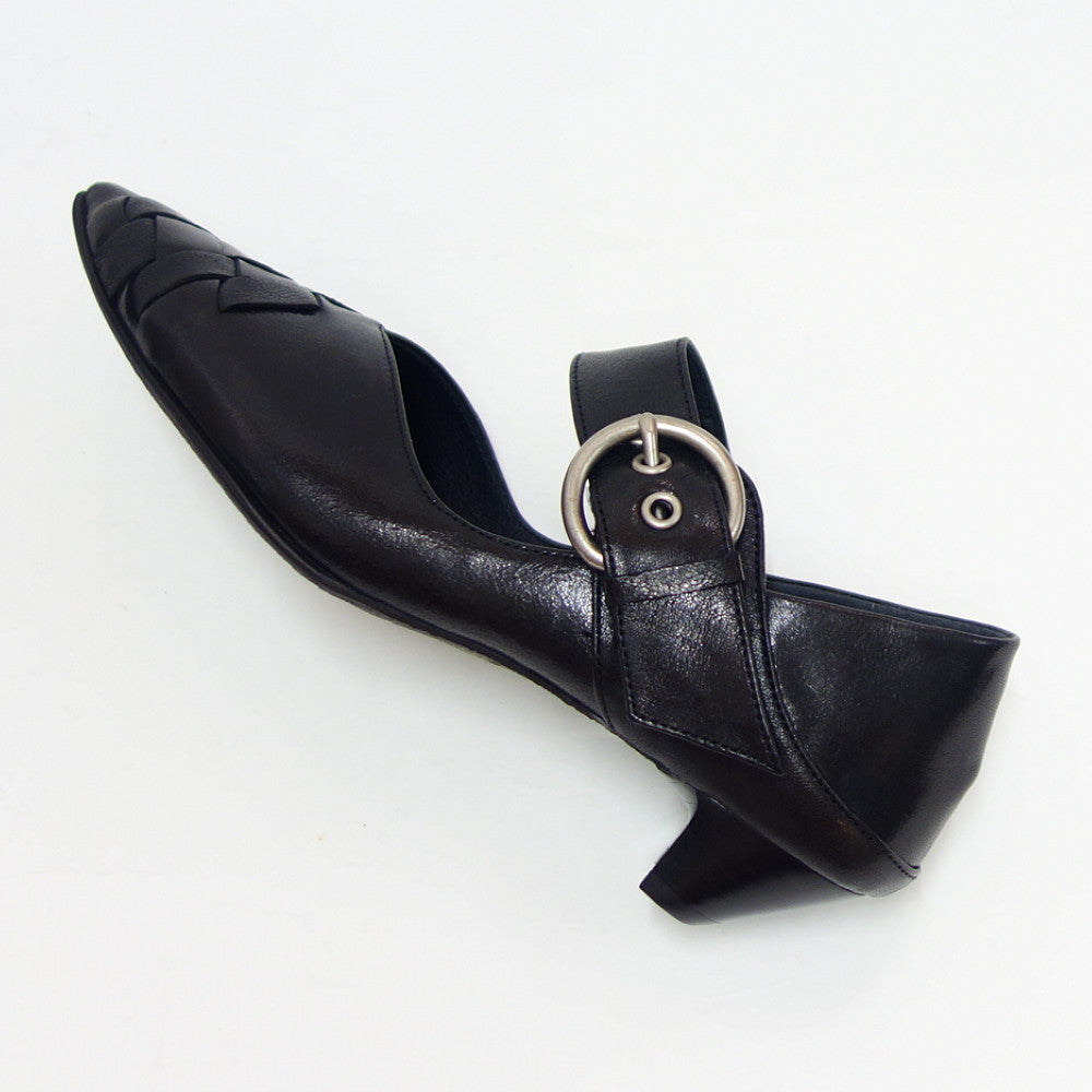 【SALE 20%OFF】 RABOKIGOSHI works(ラボキゴシ ワークス) 12692 ブラック クロスメッシュパンプス 天然皮革 3cmヒール スリップオン 2WAY シューズ ミュール「靴」