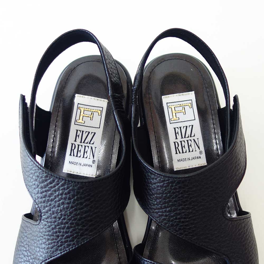 フィズリーンFIZZREEN14-410ブラック(レディースサンダル)EEEEオープントゥサンダル厚底ウェッジ(日本製)甲ストラップコンフォートカジュアル4E5.5cmヒール「靴」