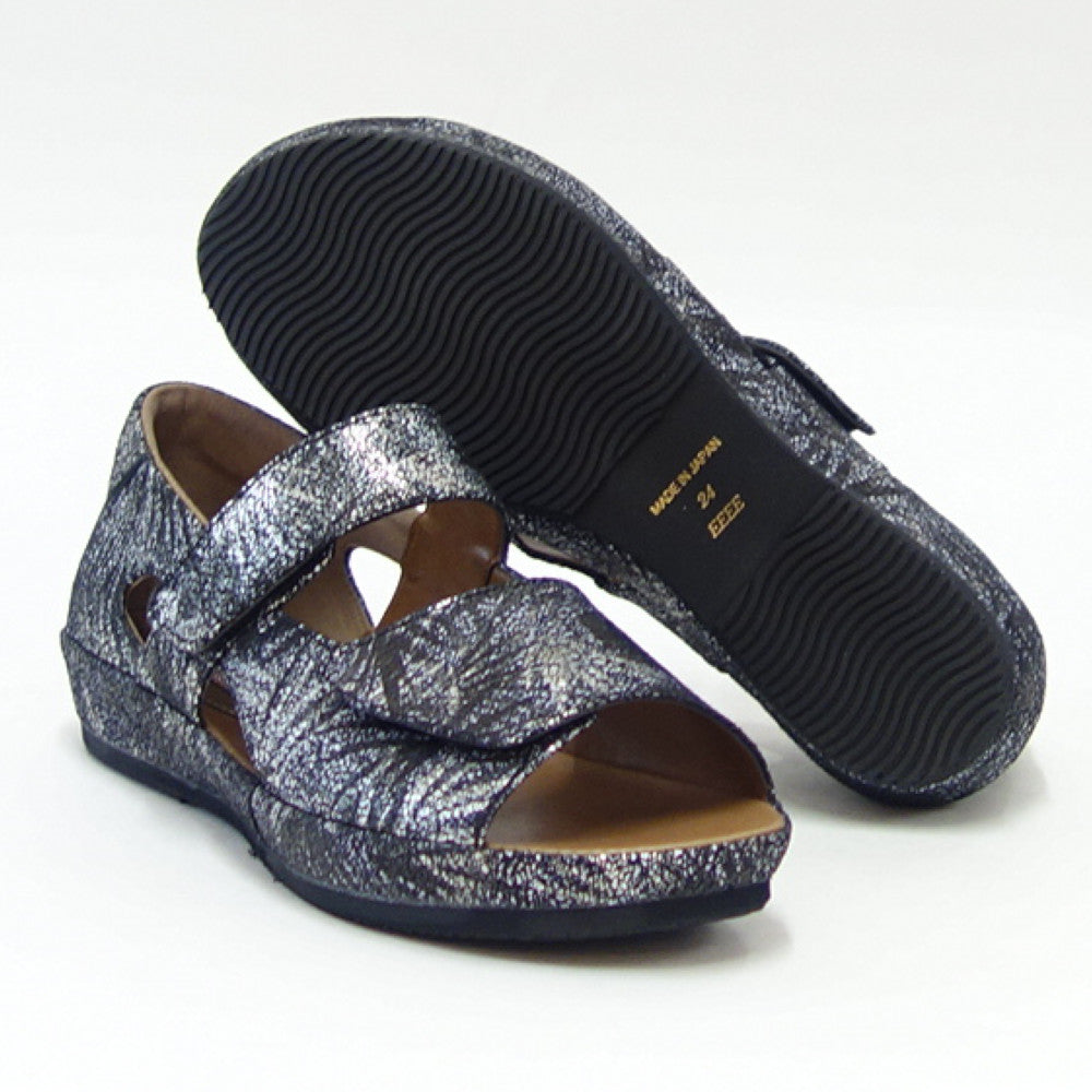 【SALE 20%OFF】 VIGEVANO ビジェバノ 1660 ブラック(日本製)ゆったりEEEE ダブルストラップシューズ オープントゥシューズ「靴」