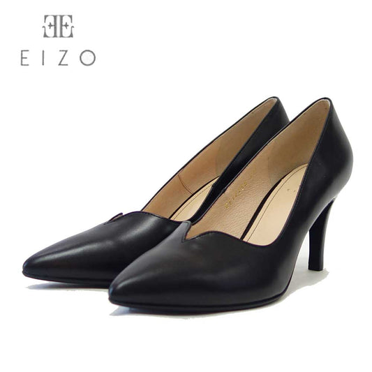 EIZO エイゾー 17156 ブラック/ブラック 上質レザーのスタイリッシュパンプス 7.5cmヒール(日本製) 「靴」