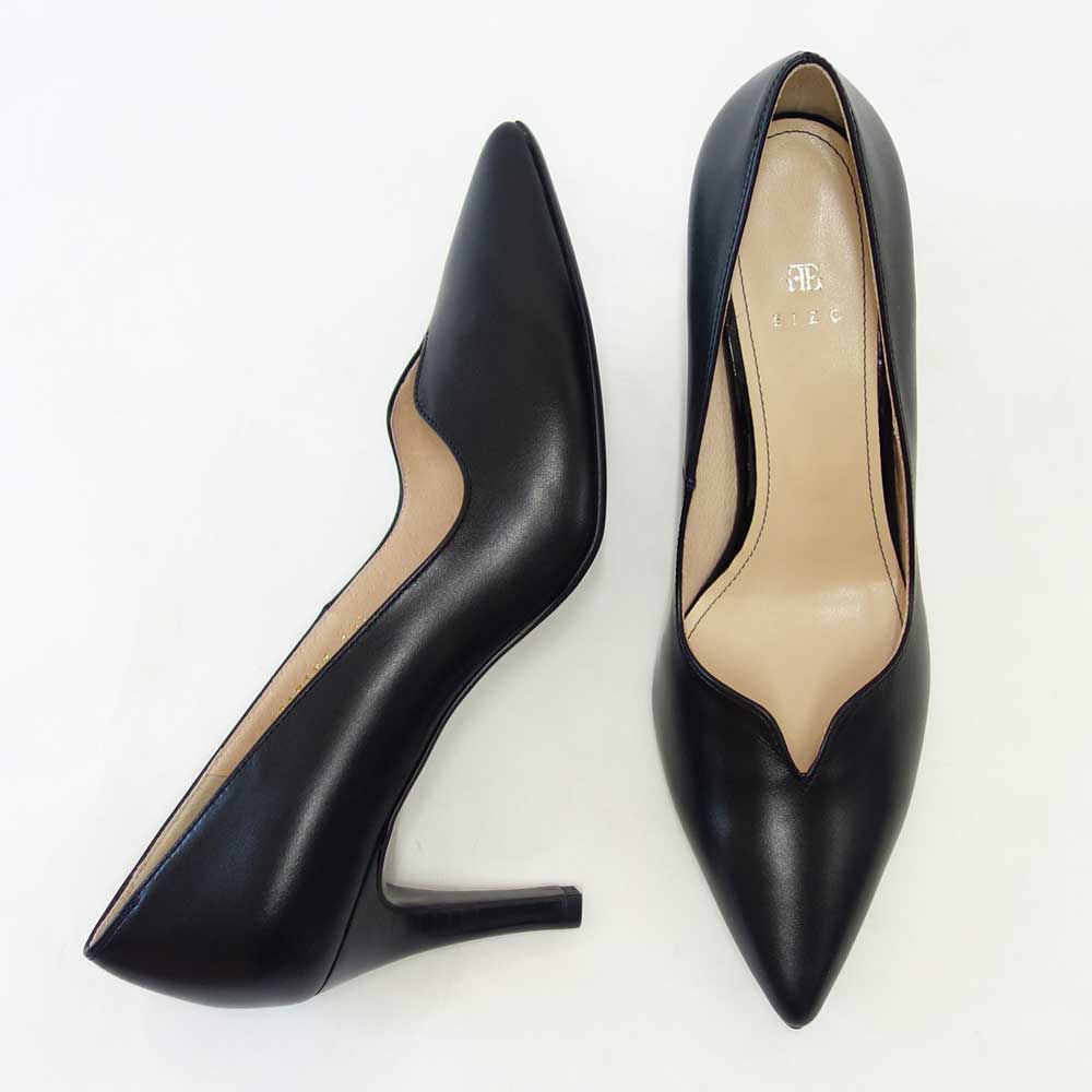 EIZO エイゾー 17156 ブラック/ブラック 上質レザーのスタイリッシュパンプス 7.5cmヒール(日本製) 「靴」