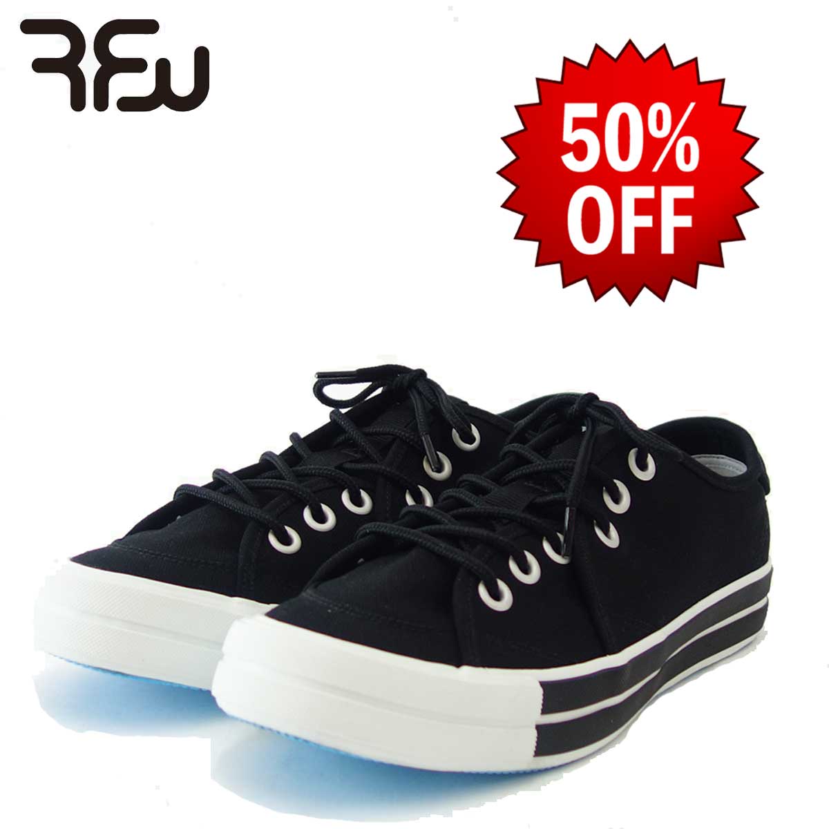 【SALE 50%OFF】 RFW アールエフダブリュー BAGEL-LO STANDARD(ユニセックス) 1812011 カラー:ブラック キャンバスのローカットスニーカー 「靴」