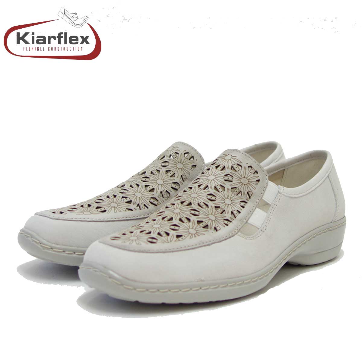 【SALE 50%OFF】 Kiarflex キアラフレックス 19044 001 アイボリー (レディース) 屈曲性の甲深スリッポンシューズ 「靴」