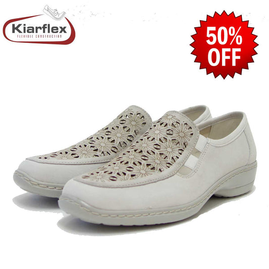 【SALE 50%OFF】 Kiarflex キアラフレックス 19044 001 アイボリー (レディース) 屈曲性の甲深スリッポンシューズ 「靴」