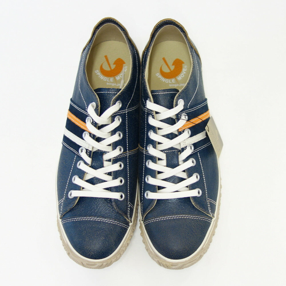 スピングル ムーヴ SPINGLE MOVE SPM-198V(ユニセックス)ネイビー (39)   天然皮革 カンガルー革 スニーカー ラバーソール 「靴」