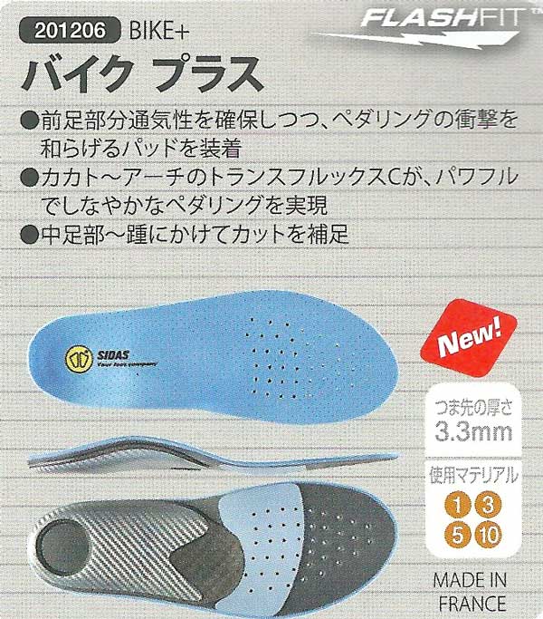 立体形状インソール(3.3mm)SIDAS シダス BIKE+ (バイクプラス 201206) 衝撃吸収パッドで快適なペダリング 靴 シューズ
