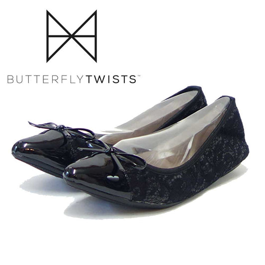 携帯 バレエシューズ BUTTERFLY TWISTS バタフライツイス  HOLLY(ホーリー)  21012B Black Glace(ブラック グレース) お洒落 ルームシューズ 「靴」