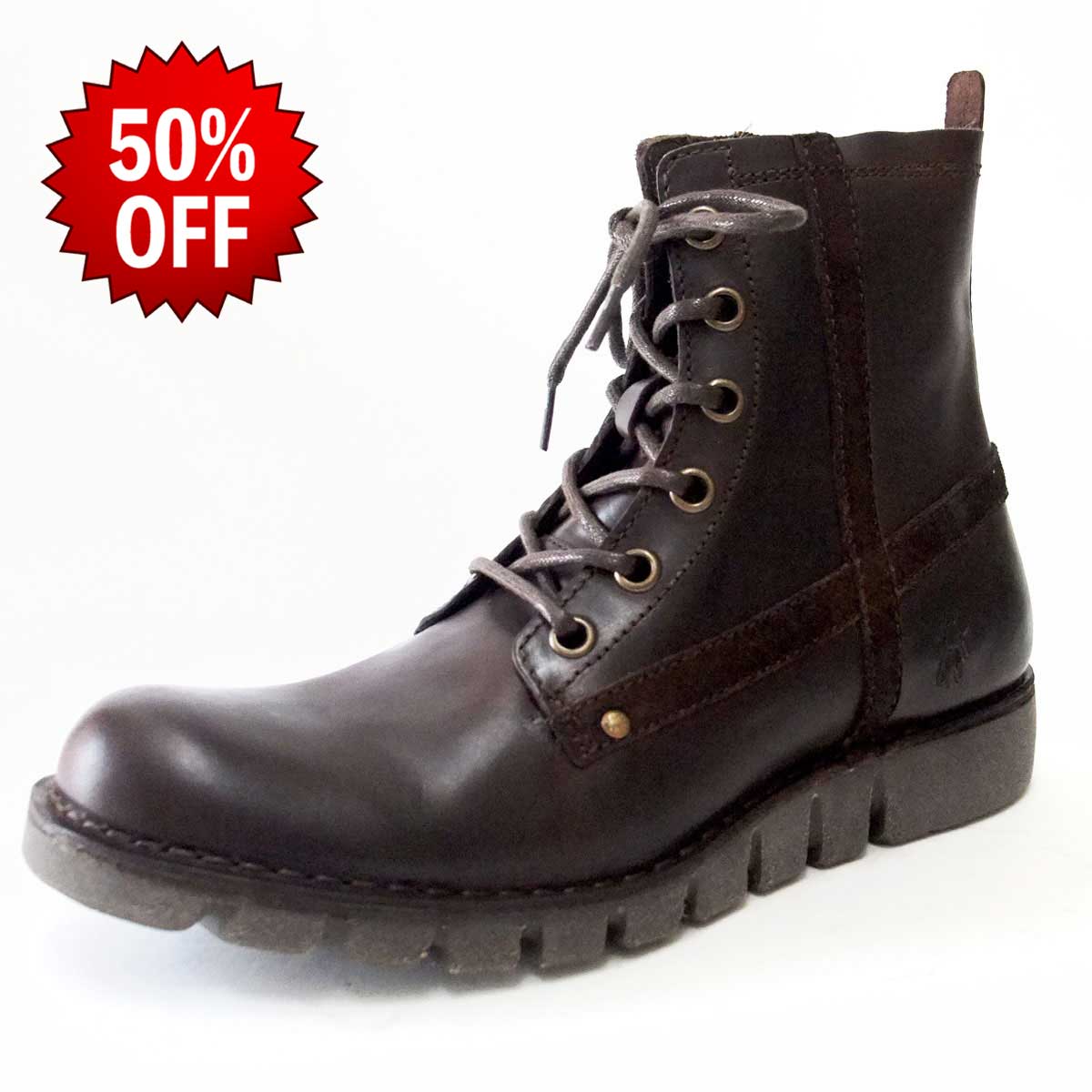 【SALE 50%OFF】 ポルトガル製レースアップブーツ FLY LONDON フライロンドン 210837 OKUN ダークブラウン(メンズ) 靴 シューズ「靴」