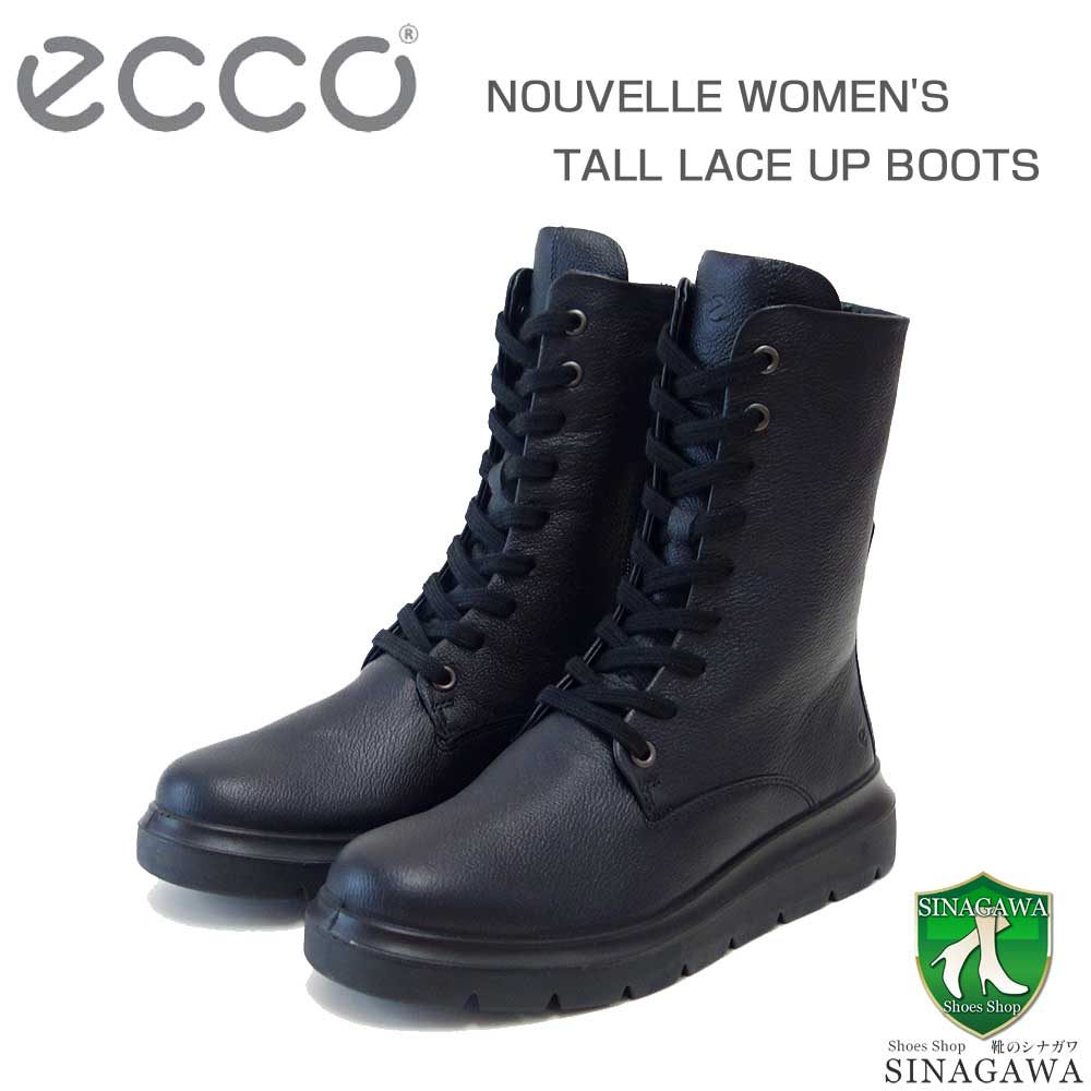 エコーECCO21621301001ブラック(レディース)撥水加工NOUVELLEWOMEN'STALLLACEUPBOOTS上質天然皮革のハーフブーツサイドジップ「靴」