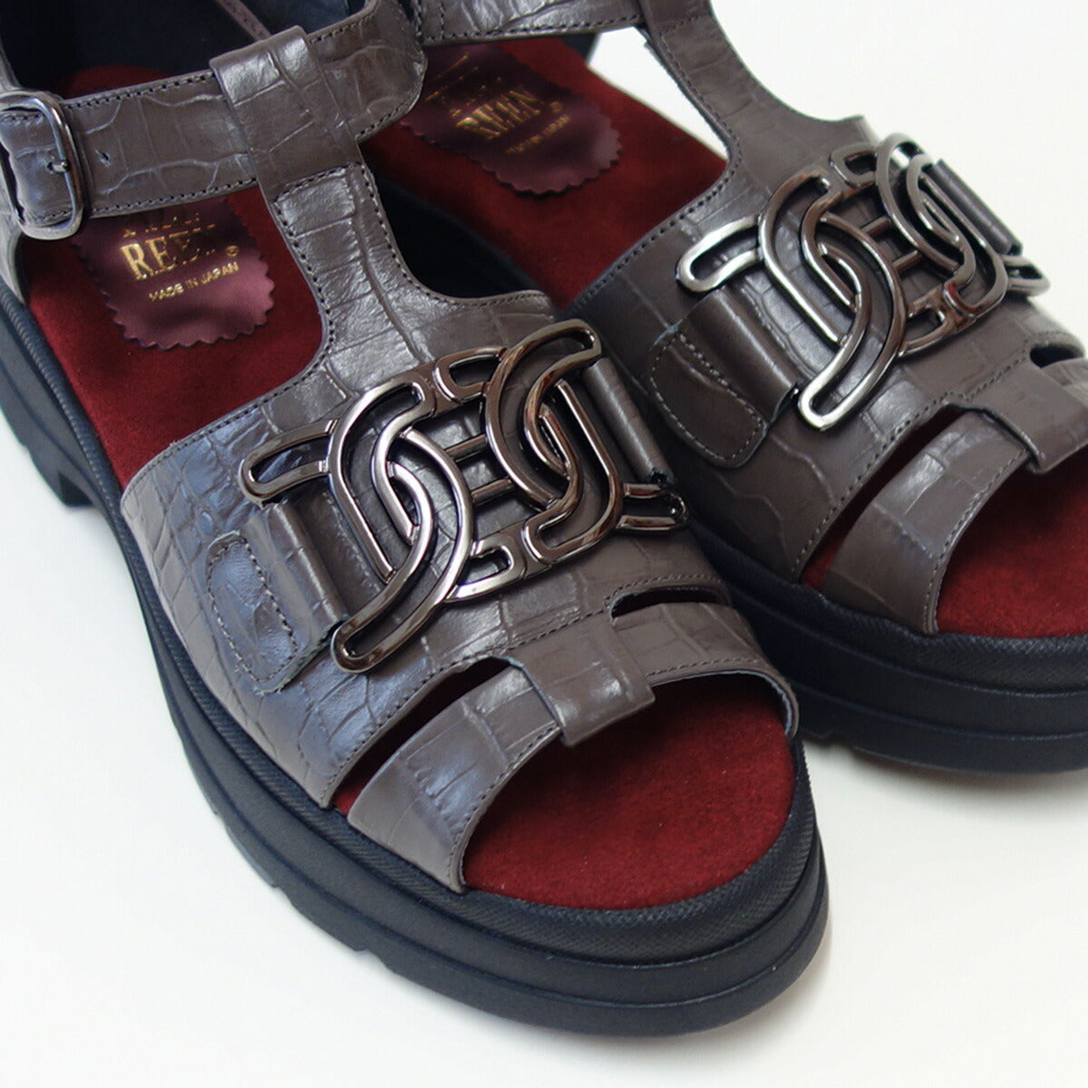 フィズリーンFIZZREEN21-6550チャコール(レディースサンダル)TストラップEEEE厚底オープントゥサンダル(日本製)甲ストラップコンフォートカジュアル4E5cmヒール「靴」