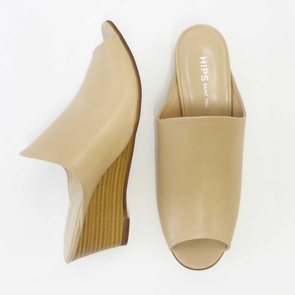 【SALE 50%OFF】 HIPS ヒップス 231294 ライトベージュ 22cm 22.5cmハイカットウエッジサンダル(日本製) ナチュラルでシンプルな甲深ミュール 「靴」