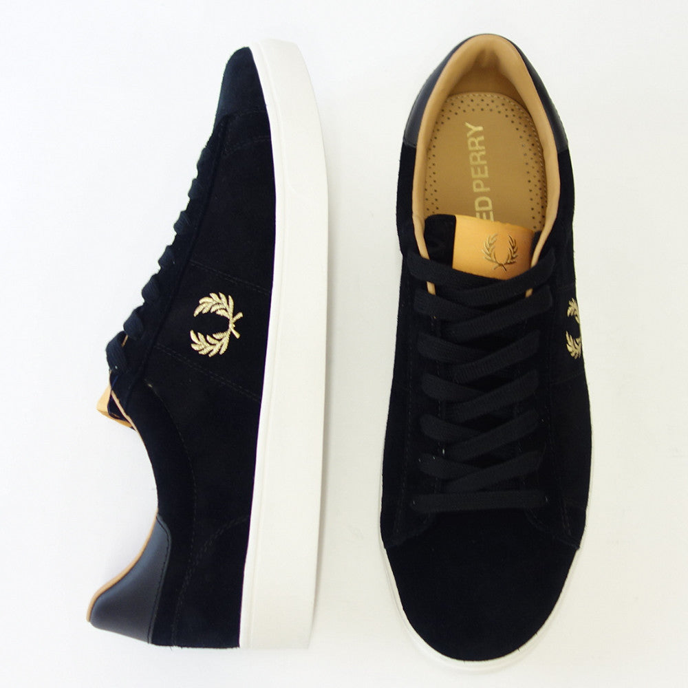 【SALE 40%OFF】 FRED PERRY フレッドペリー B2322102(ユニセックス)SPENCER SUEDE (スペンサー スエード) カラー:BLACK/METALLIC GOLD 天然皮革 ローカット スニーカー 「靴」