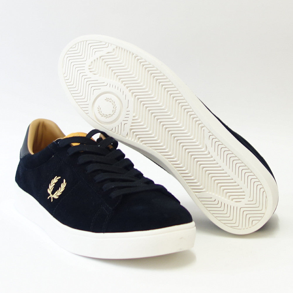 【SALE 40%OFF】 FRED PERRY フレッドペリー B2322102(ユニセックス)SPENCER SUEDE (スペンサー スエード) カラー:BLACK/METALLIC GOLD 天然皮革 ローカット スニーカー 「靴」