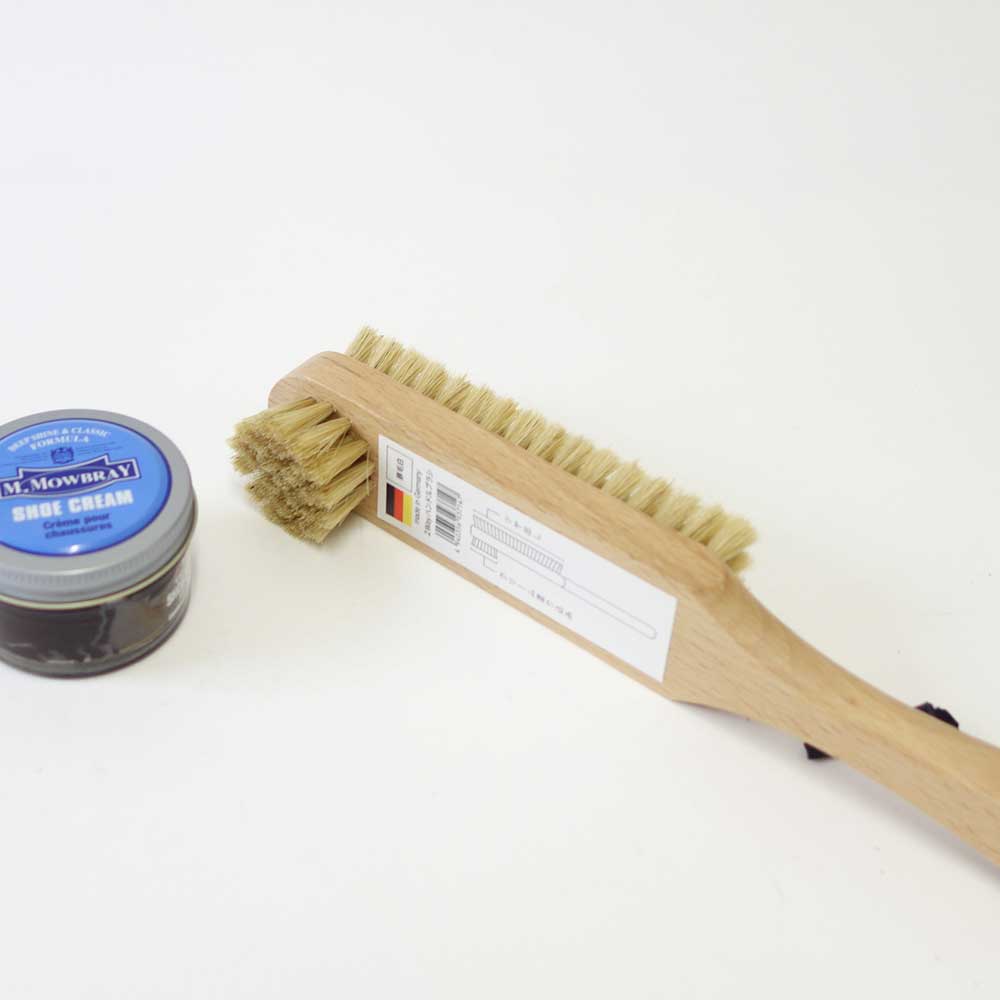 M.モゥブレィ M.MOWBRAY R&D 2WAYハンドルブラシ豚毛 ホワイト (ドイツ製) 豚毛を使用しているスムースレザー用シューズブラシ