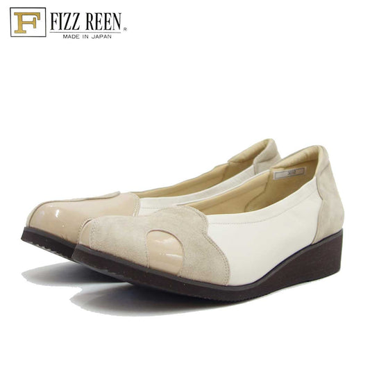 フィズリーン FIZZ REEN 3010 アイボリー(レディース) 快適EEEEのウェッジパンプス(日本製) スリッポン ウェッジシューズ 4E レザーシューズ コンフォート ウォーキング タウン カジュアル