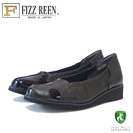 フィズリーン FIZZ REEN 3020 ブラック(レディース) 快適EEEEのウェッジパンプス(日本製) スリッポン ウェッジシューズ 4E レザーシューズ コンフォート ウォーキング タウン カジュアル