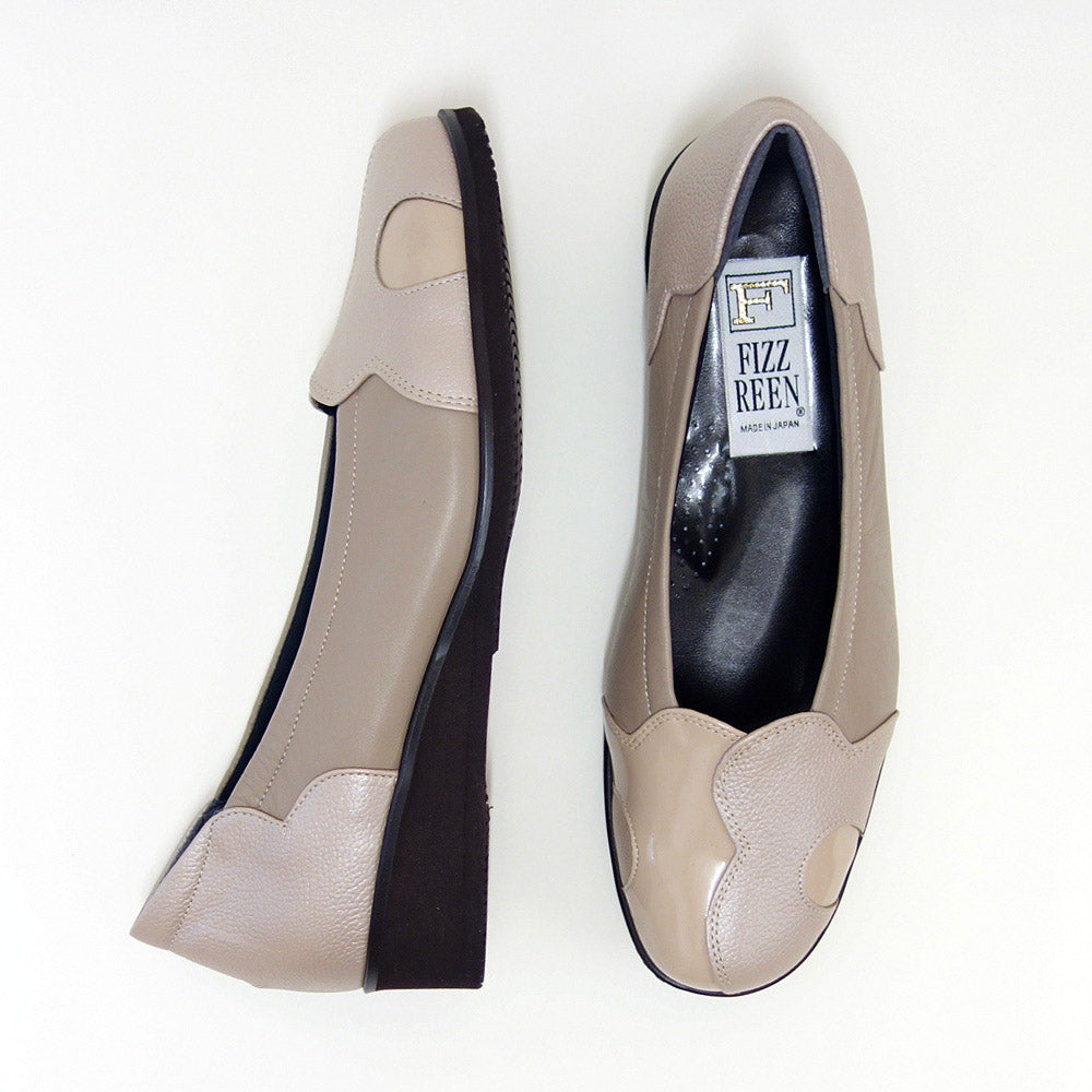 フィズリーンFIZZREEN3020ライトオーク(レディース)快適EEEEのウェッジパンプス(日本製)スリッポンウェッジシューズ4Eレザーシューズコンフォートウォーキングタウンカジュアル