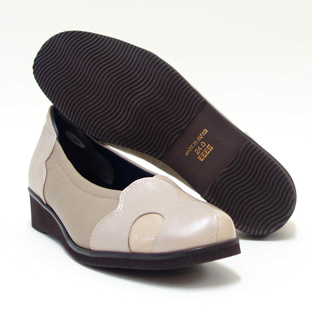 フィズリーンFIZZREEN3020ライトオーク(レディース)快適EEEEのウェッジパンプス(日本製)スリッポンウェッジシューズ4Eレザーシューズコンフォートウォーキングタウンカジュアル