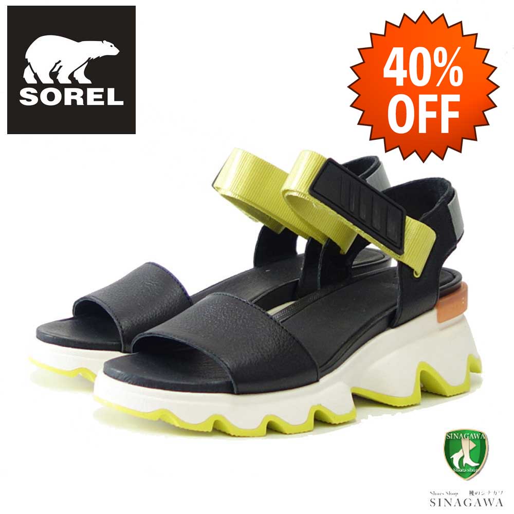 【SALE 40%OFF】 ソレル SOREL NL 3567(レディース サンダル) キネティックサンダル:ブラック / Sea Salt (012) 天然皮革 アンクルストラップ サンダル ウェッジヒール「靴」